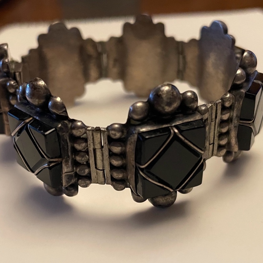 Vintage Mexico sterling and black onyx link bracelet